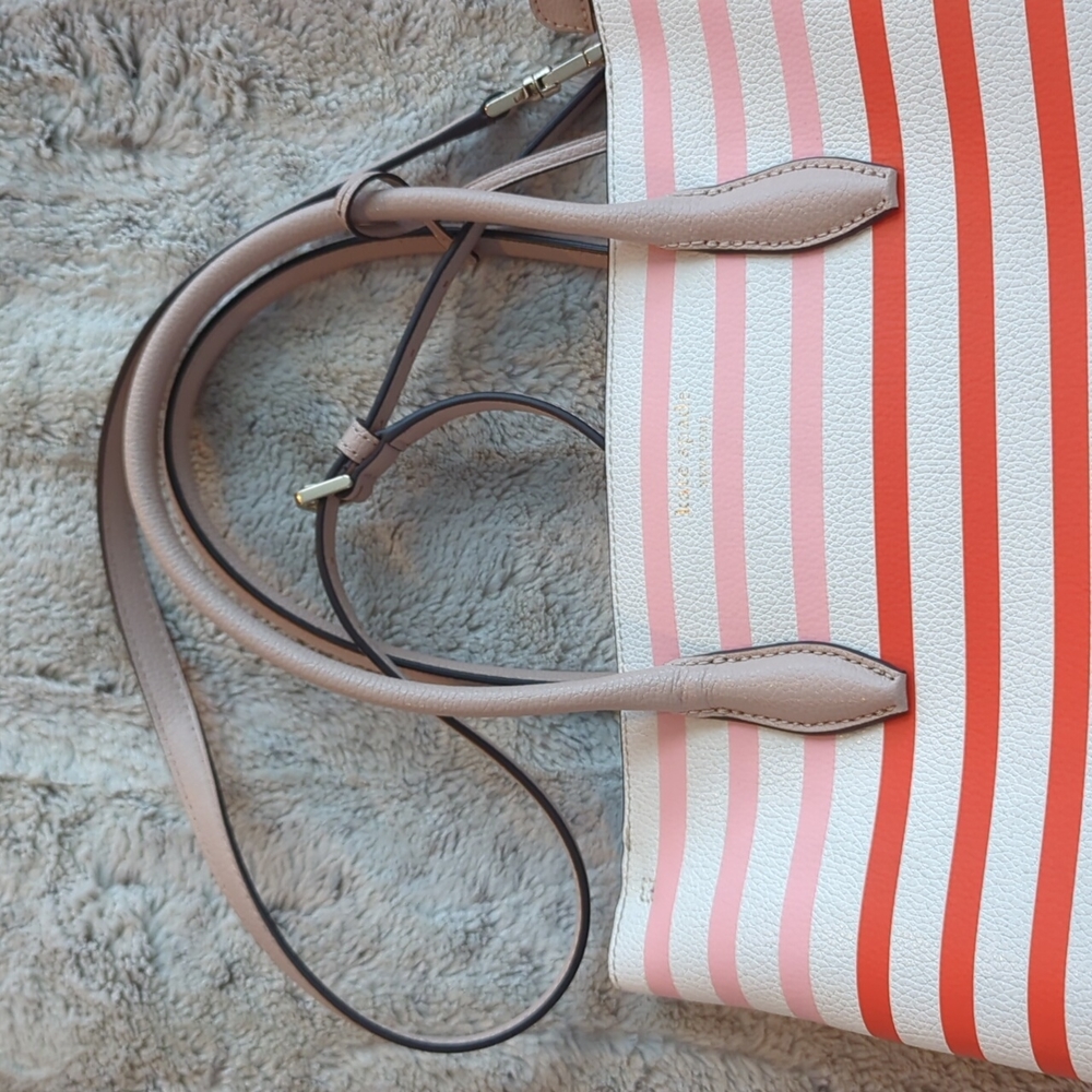Kate Spade New York Patrice Tropical Red Pink Orange Striped Satchel Tote Bag - Picture 6 of 10